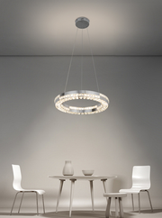 Candelabru LED CC23007/500CH, Diametru 50 cm, Inaltime 120 cm, Lumina Rece/Neutra/Calda, Dimabila, Argintiu, Cristal, Metal