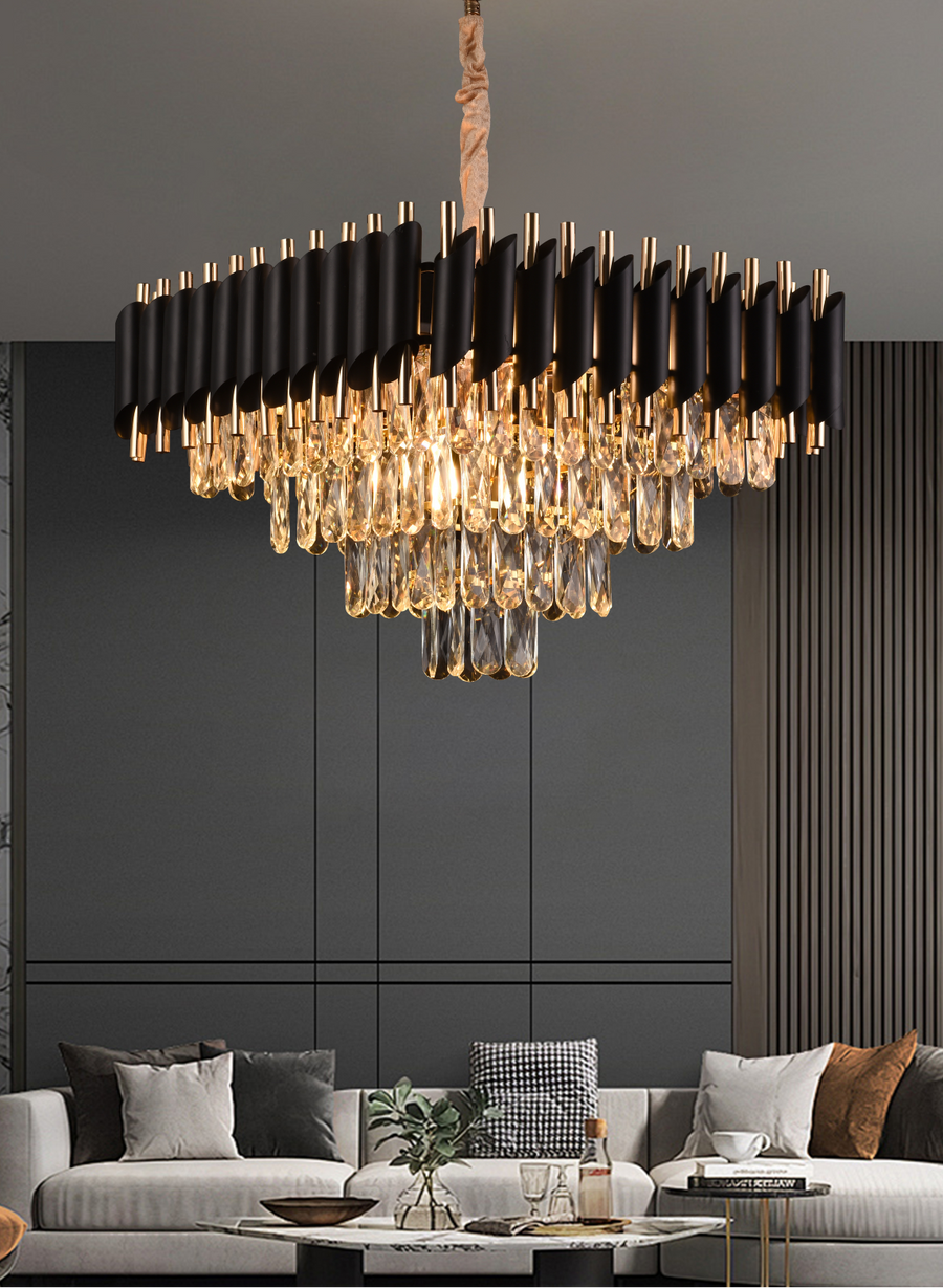 Candelabru Cristal VERSAILLES Nobile 5xE14, Diametru 38cm, Inaltime 35 cm Reglabila, Auriu, Negru, Metal, Cristal