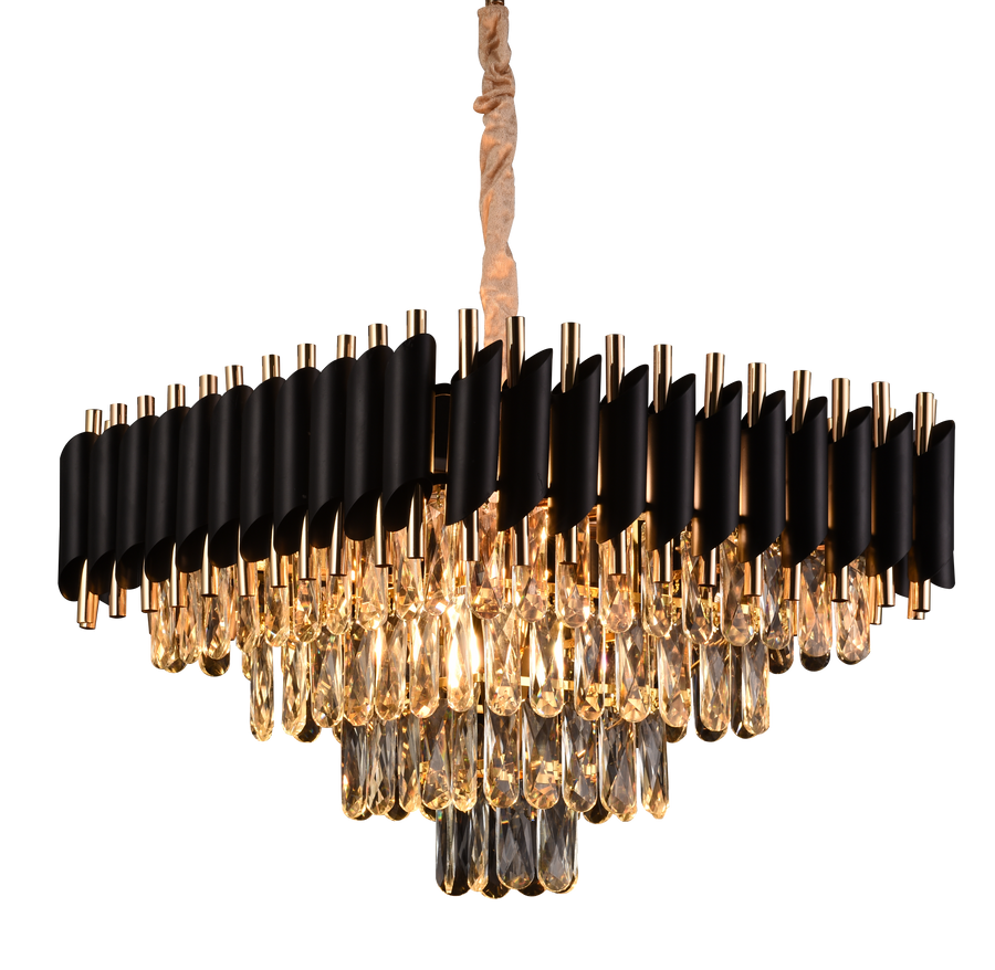 Candelabru Cristal VERSAILLES Nobile 5xE14, Diametru 38cm, Inaltime 35 cm Reglabila, Auriu, Negru, Metal, Cristal