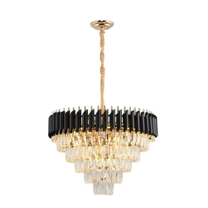 Candelabru Cristal VERSAILLES Magno 8xE27, Diametru 60cm, Auriu Lucios si Negru, Inaltime Reglabila