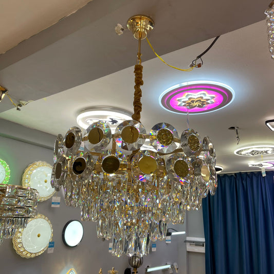 Candelabru MUKE 8*E27, Metal si Cristal, Auriu