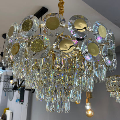 Candelabru MUKE 8*E27, Metal si Cristal, Auriu