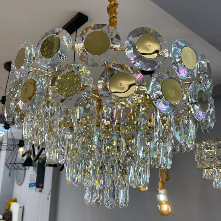 Candelabru MUKE 8*E27, Metal si Cristal, Auriu