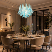 Candelabru Cristal MURANO Eleganza 4xE14, D50 cm, Albastru, Inaltime Reglabila, Metal si Cristal