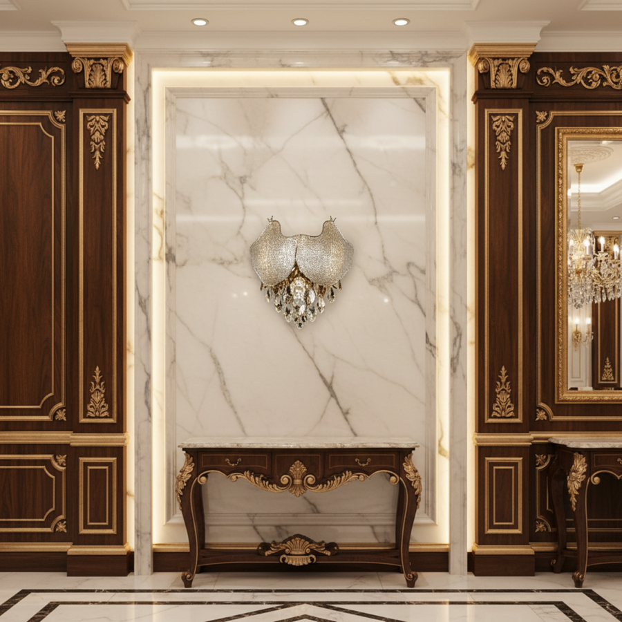 Aplica Cristal LUXE, 3xE14, Diametru 30 cm, Inaltime 31 cm, Auriu Lucios, Design Elegant