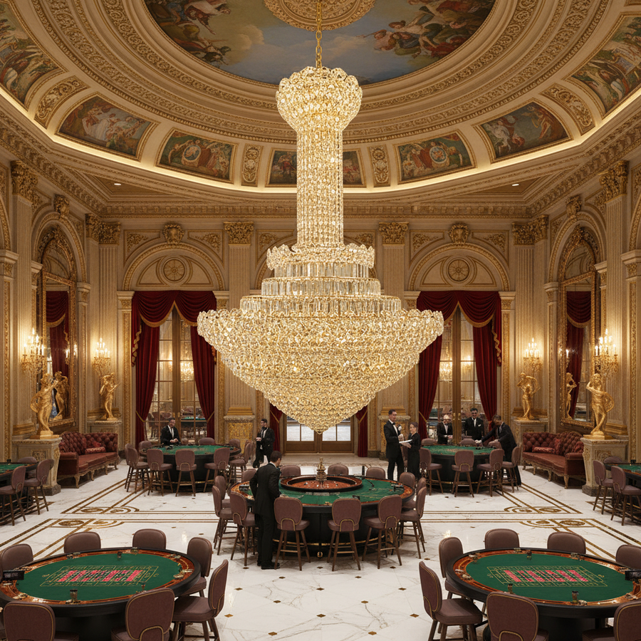 Candelabru Cristal PALAIS Grande 65xE14, Diametru 150cm, Inaltime 240cm, Auriu Lucios, Inaltime Reglabila, Design Elegant