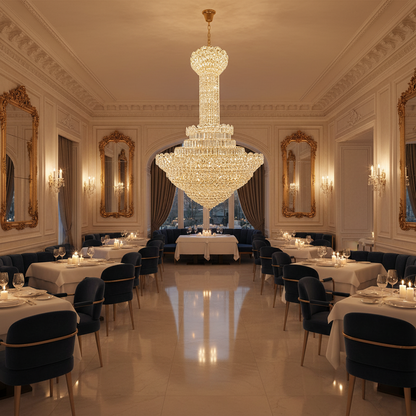 Candelabru Cristal PALAIS Supremo 34xE14, Diametru 100cm, Inaltime 170cm, Auriu Lucios, Inaltime Reglabila, Design Elegant