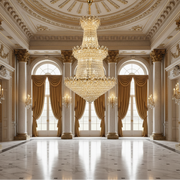 Candelabru Cristal TORRE 59xE14, Diametru 120cm, Inaltime 200cm, Auriu Lucios, Inaltime Reglabila, Design Elegant