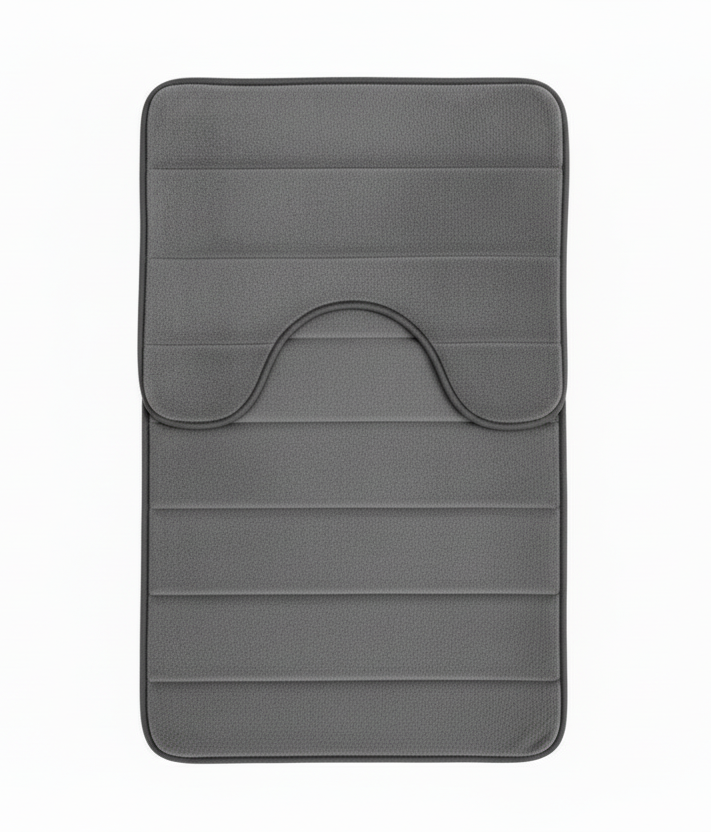 Covorase de Baie, 80x50 cm / 50x40 cm, Gri, Antiderapant, Absorbant, Set 2 bucati
