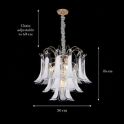 Candelabru Cristal MURANO Eleganza 4xE14, D50 cm, Alb, Inaltime Reglabila, Metal si Cristal