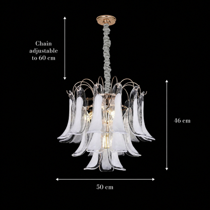 Candelabru Cristal MURANO Eleganza 4xE14, D50 cm, Alb, Inaltime Reglabila, Metal si Cristal