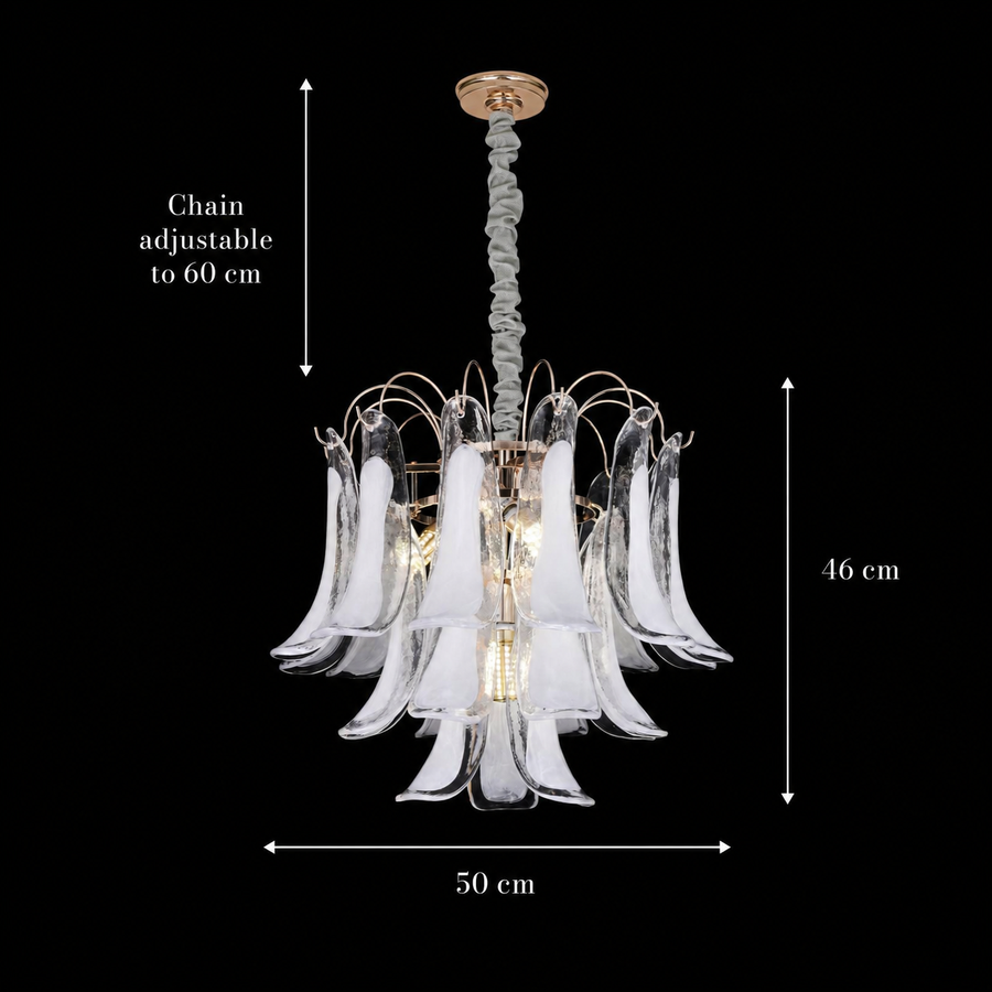 Candelabru Cristal MURANO Eleganza 4xE14, D50 cm, Alb, Inaltime Reglabila, Metal si Cristal