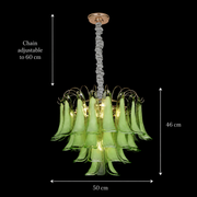 Candelabru Cristal MURANO Eleganza 4xE14, D50 cm, Verde, Inaltime Reglabila, Metal si Cristal