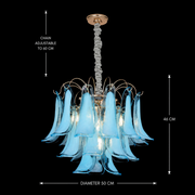 Candelabru Cristal MURANO Eleganza 4xE14, D50 cm, Albastru, Inaltime Reglabila, Metal si Cristal