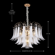 Candelabru Cristal MURANO Magno 7xE14, D60 cm, Alb, Inaltime Reglabila, Metal si Cristal