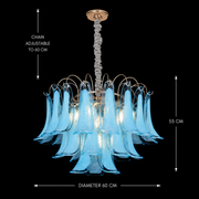 Candelabru Cristal MURANO Magno 7xE14, D60 cm, Albastru, Inaltime Reglabila, Metal si Cristal
