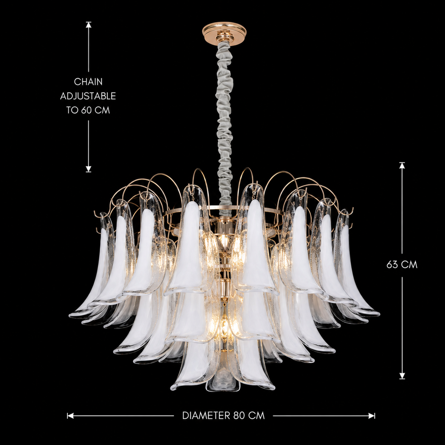 Candelabru Cristal MURANO Regalis 17xE14, D80 cm, Alb, Inaltime Reglabila, Metal si Cristal