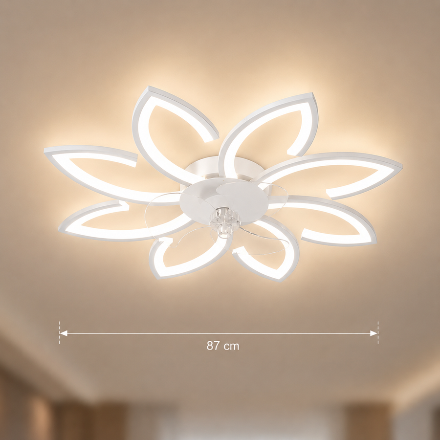 Lustra LED Ventilator ANEMO cu Telecomanda, 47W, D87cm, Lumina Rece/Neutra/Calda, Metal si Plastic, Alb