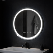 Oglinda LED Rotunda, 70cm, Celeste MotionGlow Marcello, Sistem Dezaburire, Ceas & Termometru, Dimabila, Lumina Calda Neutra Rece 3000K/4000K/6000K