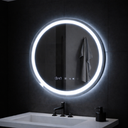 Oglinda LED Rotunda, 70cm, Celeste MotionGlow Marcello, Sistem Dezaburire, Ceas & Termometru, Dimabila, Lumina Calda Neutra Rece 3000K/4000K/6000K