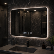 Oglinda LED Dreptunghiulara ARTAR Touch, 80X60cm, Sistem Dezaburire, Dimabila, Ceas si Temperatura, Lumina Calda Neutra Rece 3000K/4000K/6000K