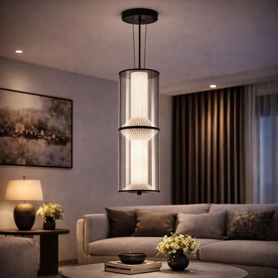 Lustra LED Suspendata cu Telecomanda 48W, LM511/2BK, Inaltime Reglabila, Lumina Calda/Rece/Neutra, Negru, Metal