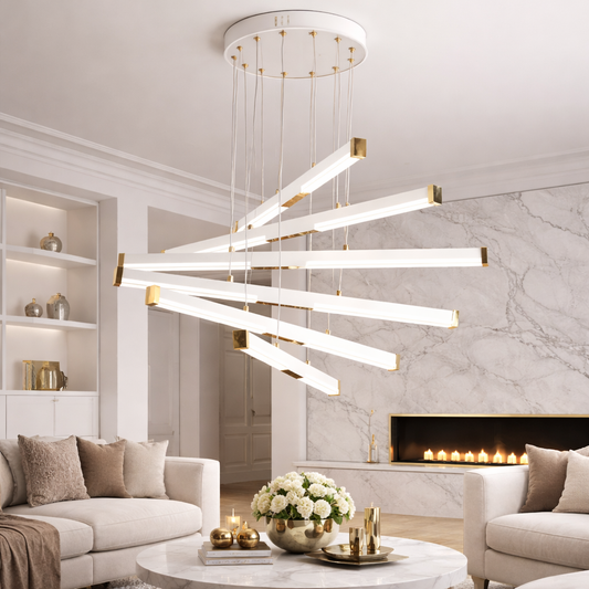 Lustra LED Suspendata Acril LT183/6WH, 81W, Lumina 3000/4000/6000K, Alb, Inaltime Reglabila
