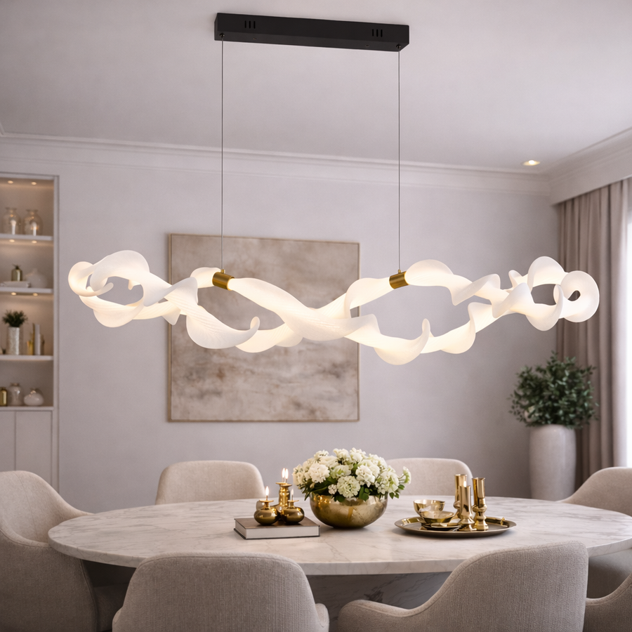 Lustra LED Suspendata Acril LT762/2GD, 36W, Lumina Calda/Neutra/Rece 3000/4000/6000K, Alb Auriu, Inaltime Reglabila