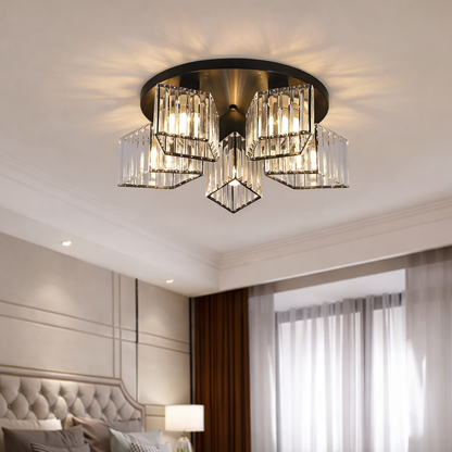 Lustra Clasica Moderna Sasha, LC117/5BK, 5x E27, Metal si Cristal, Negru, Abajur