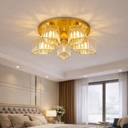 Lustra Clasica Moderna Sasha, LC117/5GD, 5x E27, Metal si Cristal, Auriu, Abajur