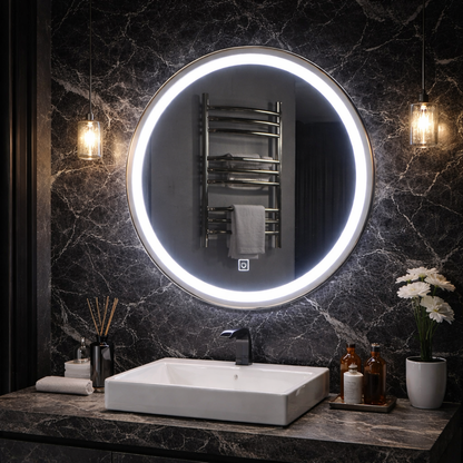 Oglinda LED Touch Gallio , Diametru 60cm, Lumina Rece 6000K, Sticla