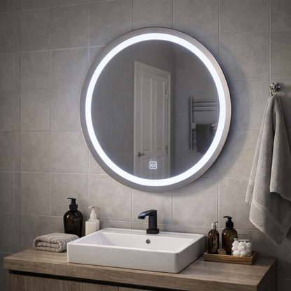 Oglinda LED Touch Gallio , Diametru 60cm, Lumina Rece 6000K, Sticla