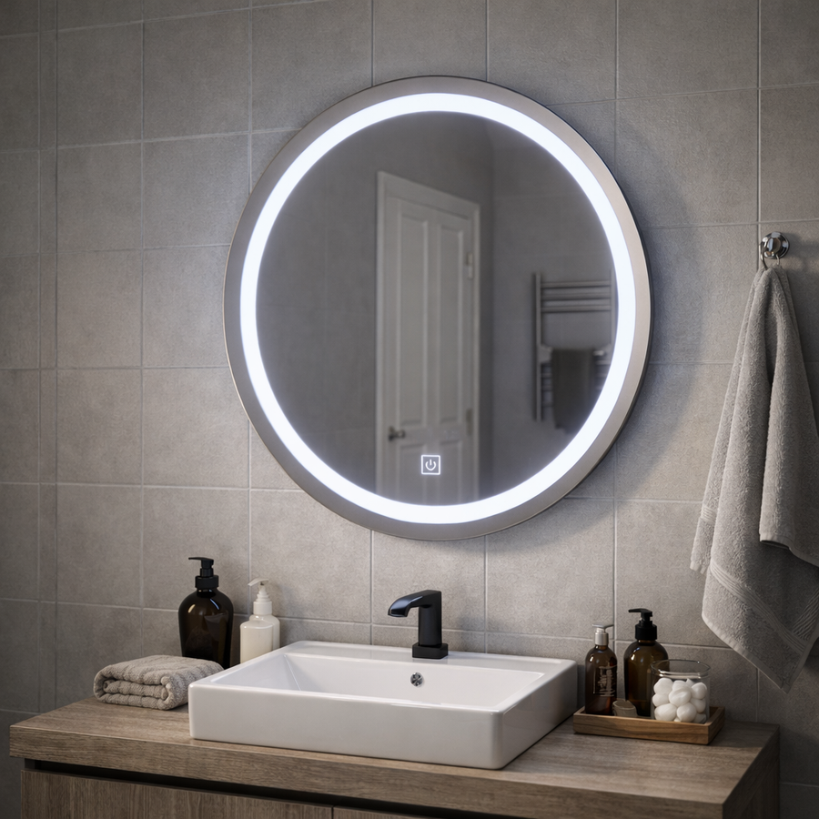 Oglinda LED Touch Gallio , Diametru 60cm, Lumina Rece 6000K, Sticla