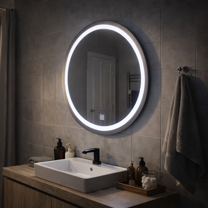 Oglinda LED Touch Gallio , Diametru 60cm, Lumina Rece 6000K, Sticla