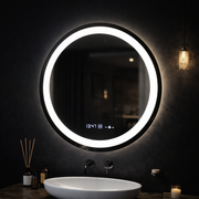 Oglinda LED Rotunda, 60cm, Celeste MotionGlow Marcello, Sistem Dezaburire, Ceas & Termometru, Dimabila, Lumina Calda Neutra Rece 3000K/4000K/6000K