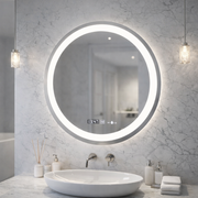 Oglinda LED Rotunda, 60cm, Celeste MotionGlow Marcello, Sistem Dezaburire, Ceas & Termometru, Dimabila, Lumina Calda Neutra Rece 3000K/4000K/6000K