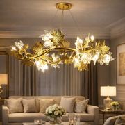 Candelabru Modern, CM260/500GD, 6xE14, Diametru 50cm, Auriu, Inaltime Reglabila, Metal si Cristal