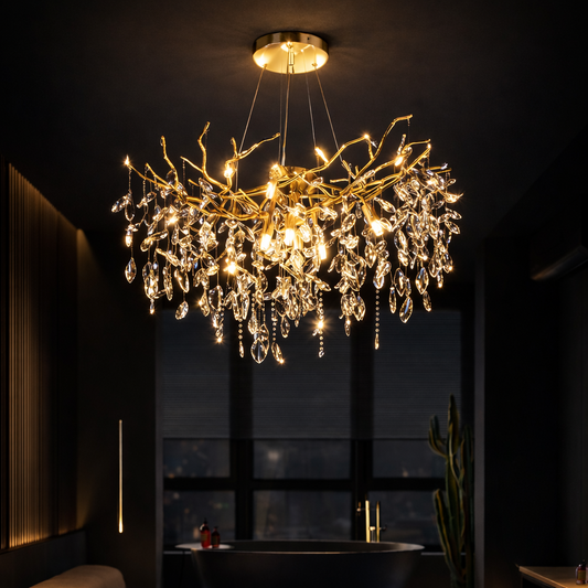 Candelabru Cristal WALTZ Rhapsody, 6x G9, Auriu, 45cm, Inaltime Reglabila, Metal si Cristal