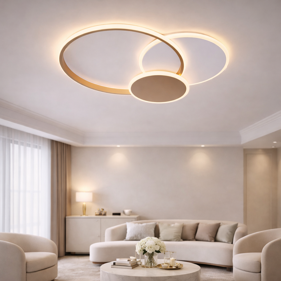 Lustra LED cu telecomanda KILLIAN 46W, 3 Cercuri, lumina Rece/Calda/Neutra 3000K/4000K/6000K, Dimabila, Auriu Alb