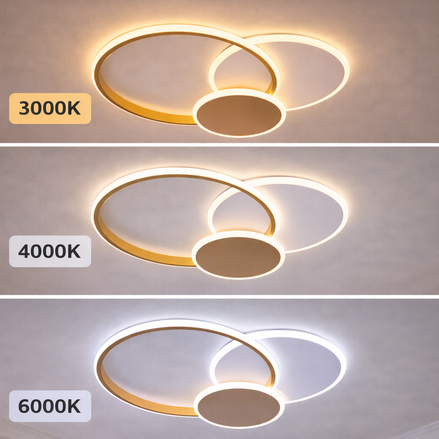 Lustra LED cu telecomanda KILLIAN 46W, 3 Cercuri, lumina Rece/Calda/Neutra 3000K/4000K/6000K, Dimabila, Auriu Alb