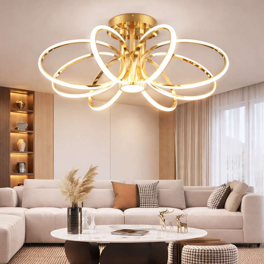 Lustra LED cu Telecomanda LT771/500GD, 25W, Lumina Calda/Rece/Neutra 3000K/4000K/6000K, Dimabila, Auriu, Metal si Silicon