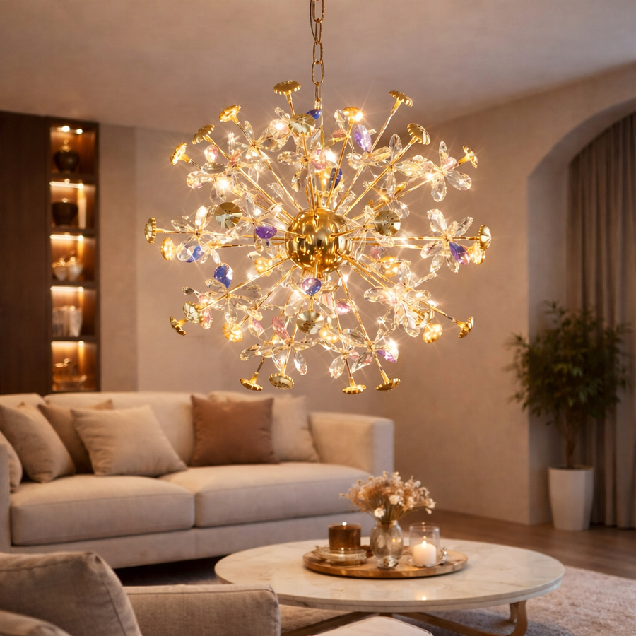 Candelabru Cristal CC372/500GD, 24xG4, Auriu si Cristale , 52cm, Inaltime Reglabila