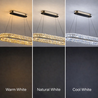 Lustra LED cu Telecomanda, LLC132/900X300GD, Cristal si Metal, 39W, 1 Cerc, Dimabila, Inaltime Reglabila, Lumina Rece/Calda/Neutra, Iluminat Luxos