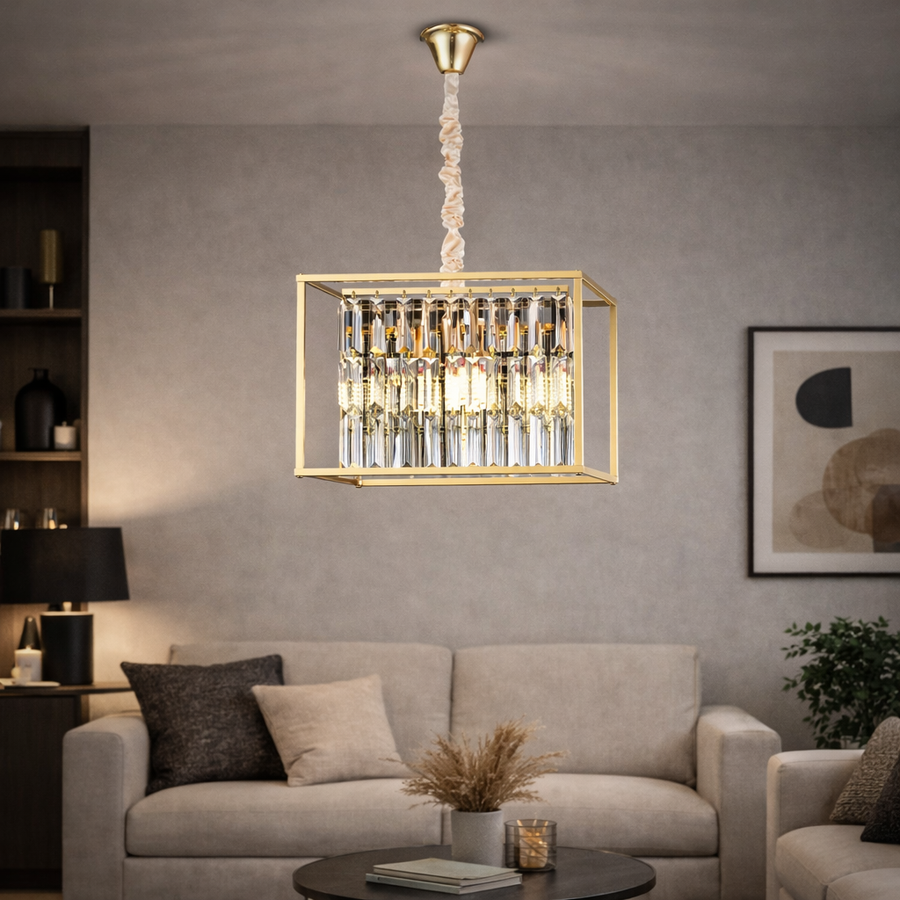 Candelabru Cristal Petito, 1676/350, 3xE14, Auriu Lucios, Inaltime Reglabila, Metal si Cristal