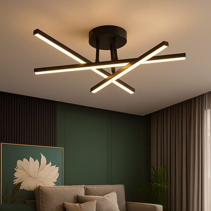 Lustra LED cu telecomanda 41W, 3 Elemente, Liniara, lumina Rece/Calda/Neutra, Dimabila, Negru