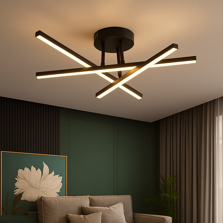 Lustra LED cu telecomanda 41W, 3 Elemente, Liniara, lumina Rece/Calda/Neutra, Dimabila, Negru