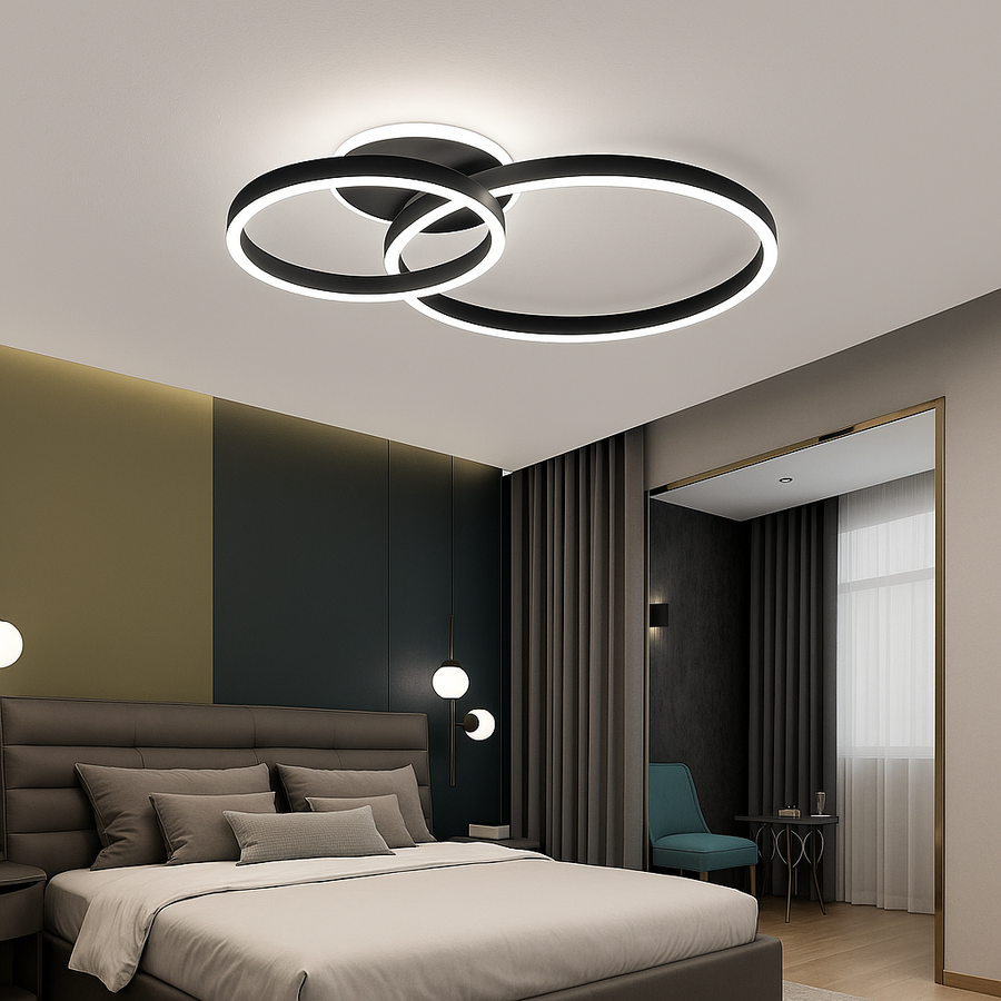 Lustra LED cu telecomanda RINOVA 66W, 2 Cercuri, lumina Rece/Calda/Neutra, Dimabila, Negru