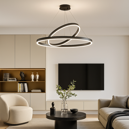 Lustra LED Suspendata PAGANO 47W, 3000K/4000K/6000K, 2 Cercuri, Negru, Inaltime Reglabila