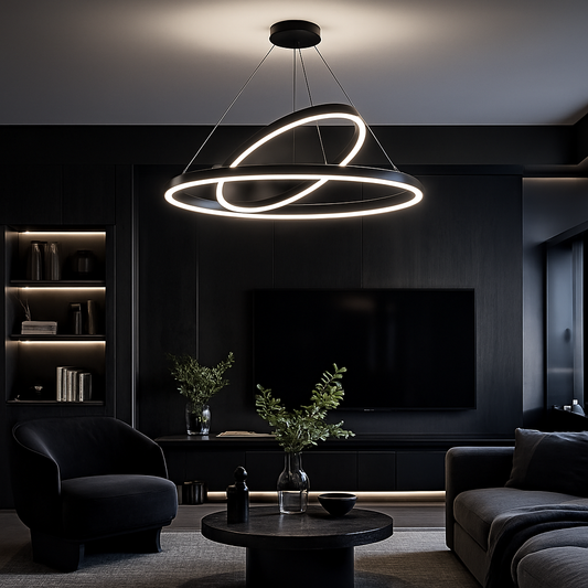 Lustra LED Suspendata PAGANO 47W, 3000K, 2 Cercuri, Negru, Inaltime Reglabila