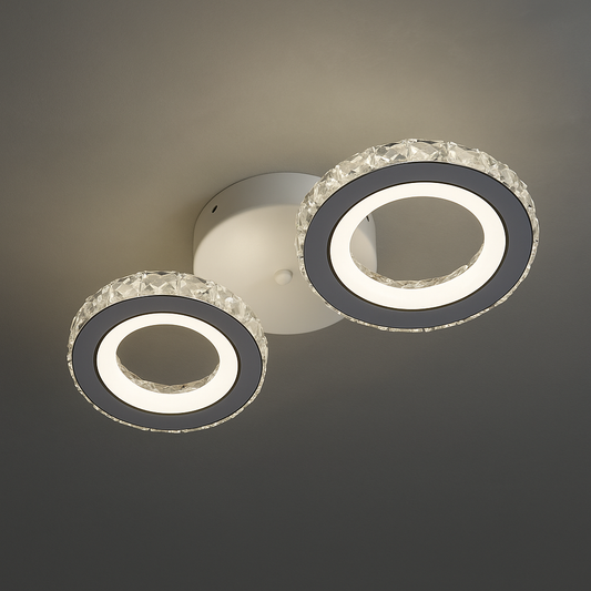 Lustra LED cu telecomanda si cristal NOVA ROTONDA 34W, 2 Cercuri, lumina Rece/Calda/Neutra, Alb